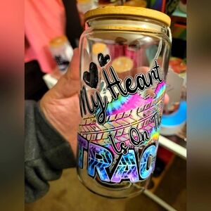 16 OZ Glass Tumbler "My Heart Is on the track"